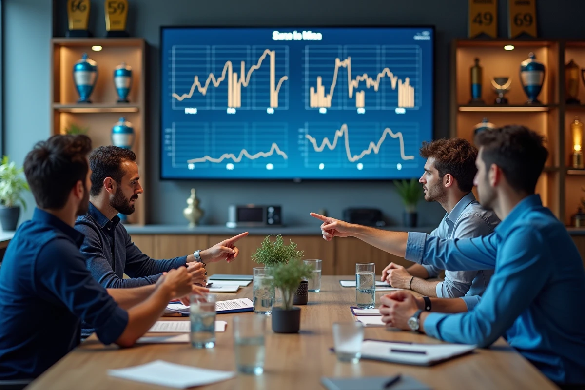 Analystes sportifs discutant devant un écran de statistiques