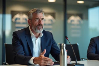 Ancien joueur de rugby français en reconversion professionnelle prenant la parole lors d'une conférence sportive en 2026
