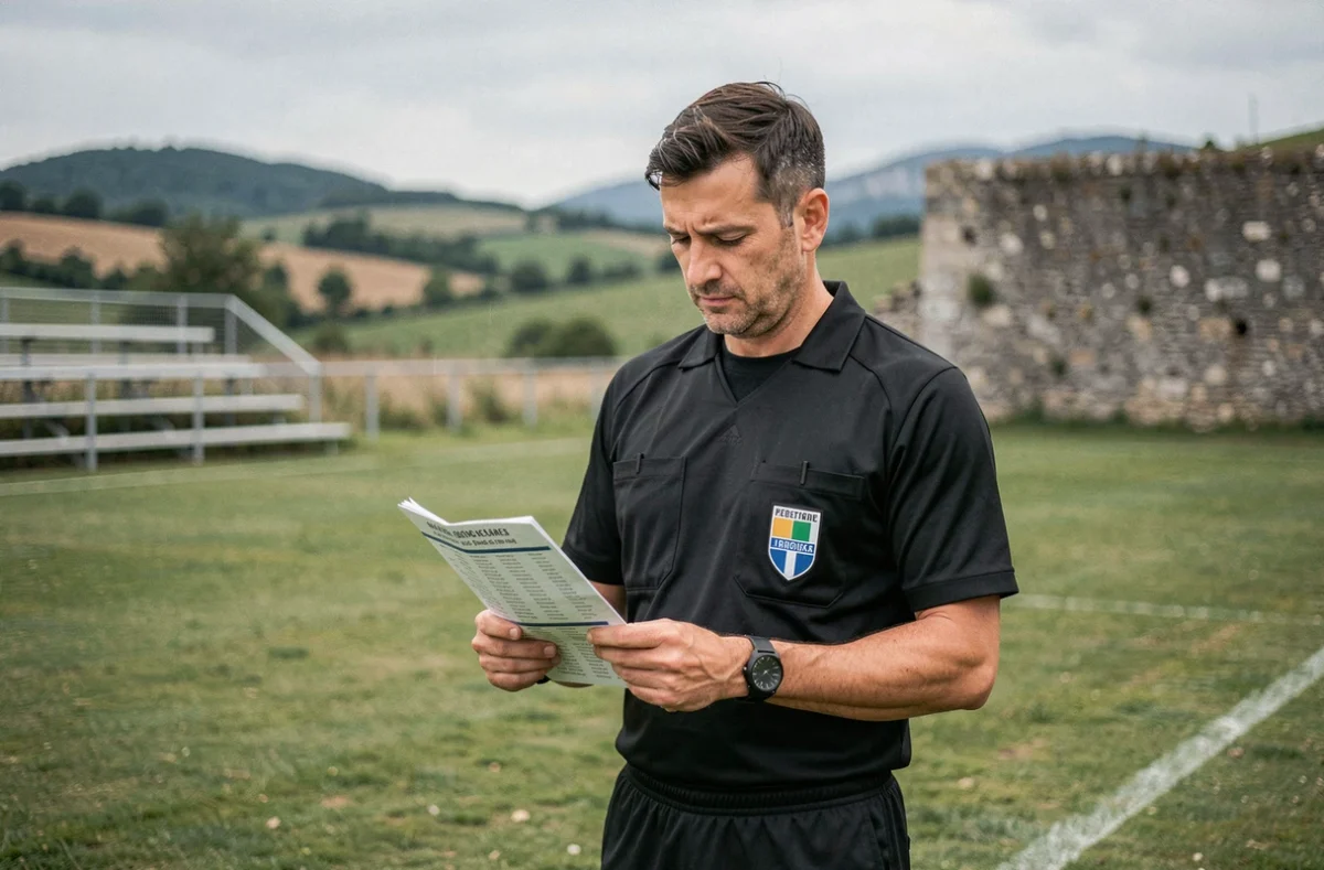 Arbitre de football consultant le calendrier des compétitions 2026 du Comité Drôme Ardèche sur un terrain régional