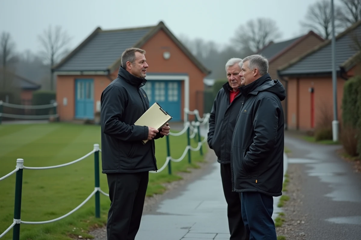 Arbitre parlant avec des parents sur un terrain humide
