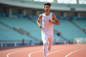 Jeune athlète en course sur piste extérieure dynamique