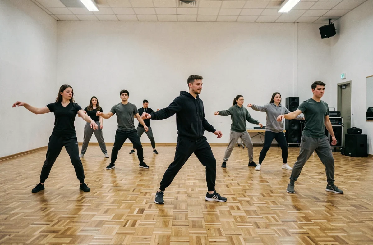 Groupe d'adolescents en répétition de danse moderne au Centre de Danse d'Amiens