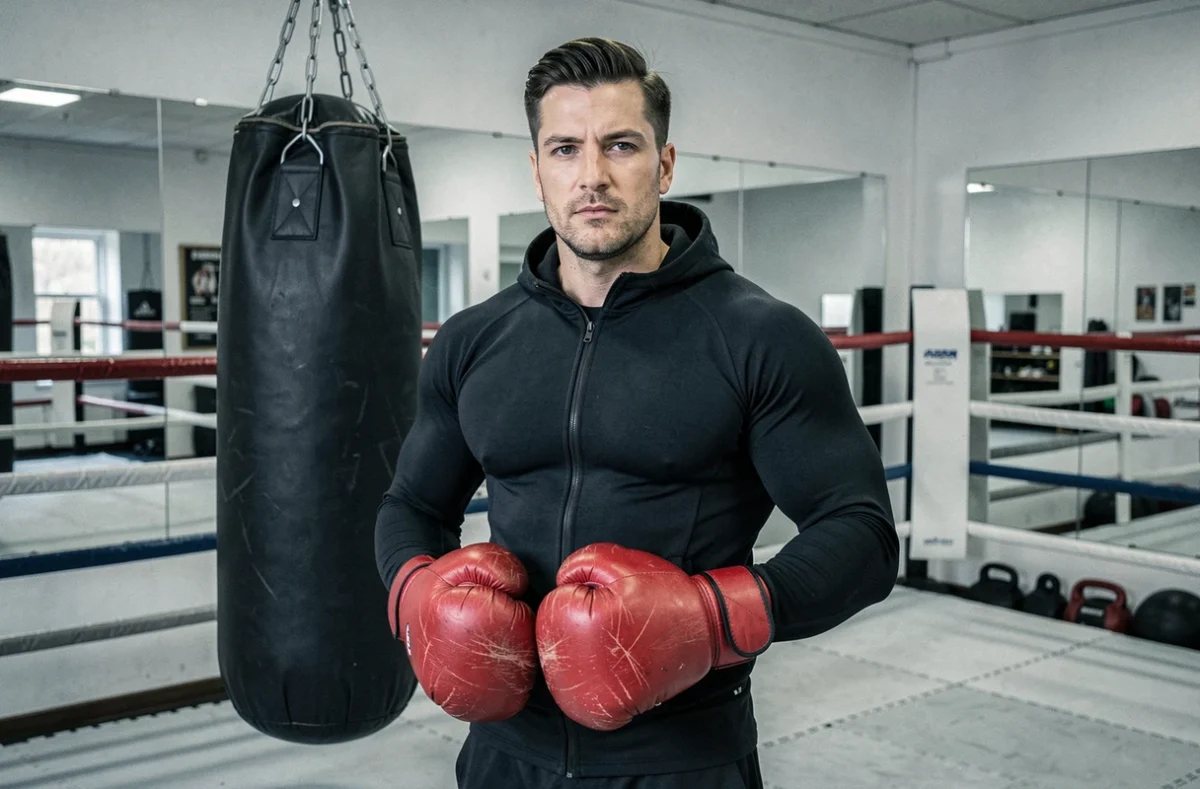 Coach Boxsay en tenue de boxe dans une salle de boxe et coaching sportif à Villeneuve d'Ascq