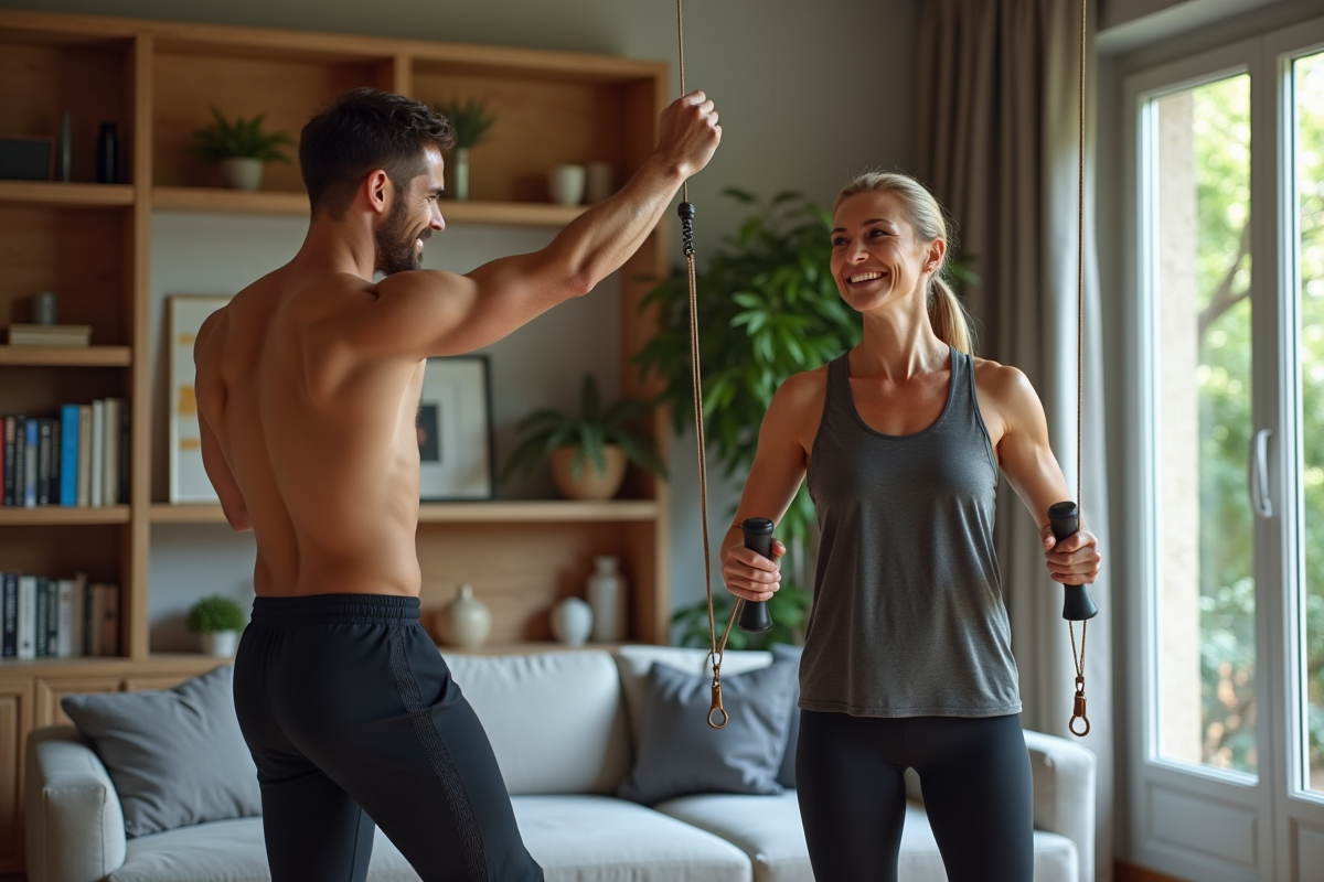 Entraîneur personnel guidant une femme en salle de sport moderne