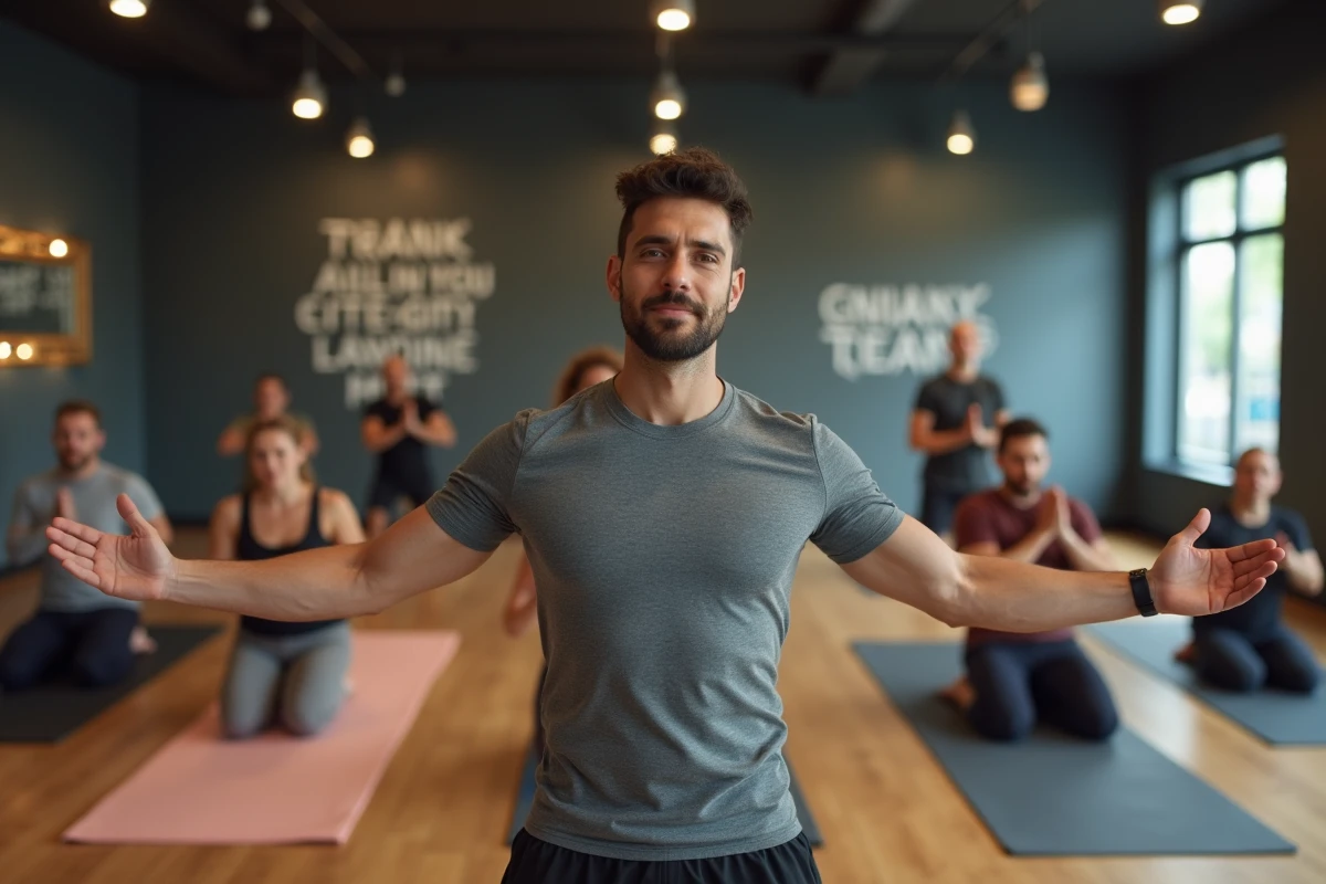 Homme participant à un cours collectif dans une salle de sport Basic-Fit, illustrant l'offre d'abonnement mensuel sans engagement