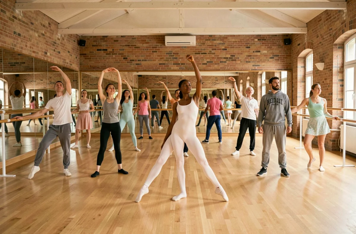Groupe de danseurs de styles variés réunis dans un grand studio de danse des Hauts-de-France