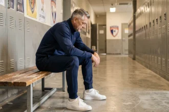 Joueur de football professionnel assis seul dans un couloir de stade, illustrant la situation d'Eden Hazard sans club en 2026