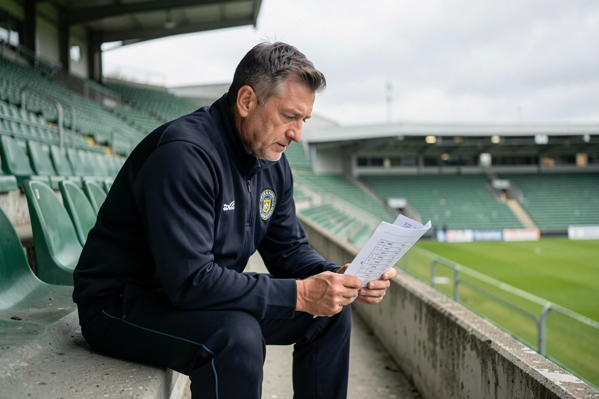 Entraîneur de football étudiant le tirage au sort des demi-finales de la Coupe de France seul dans les tribunes d'un stade vide