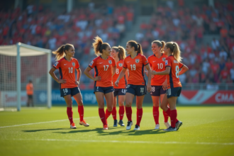 Jeunes femmes en maillots de football célébrant un but