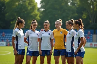 Groupe de joueurs seniors de football en équipe unie