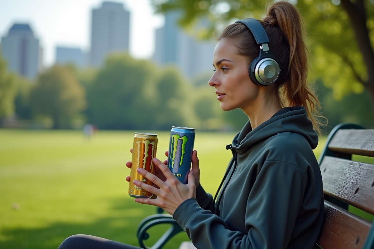 Femme comparant deux canettes d