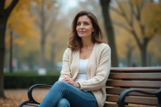 Femme assise dans un parc en contemplation naturelle