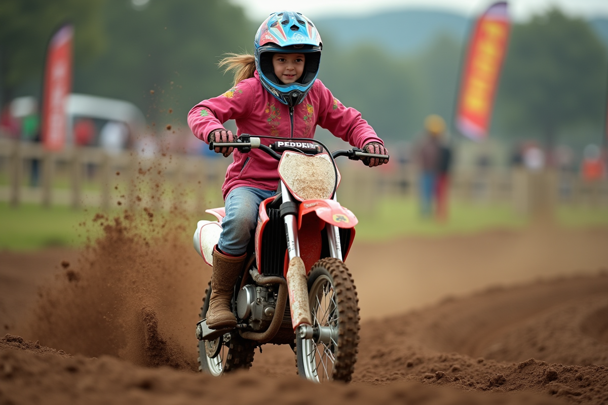 Fille de 12 ans en pleine action sur sa moto tout-terrain