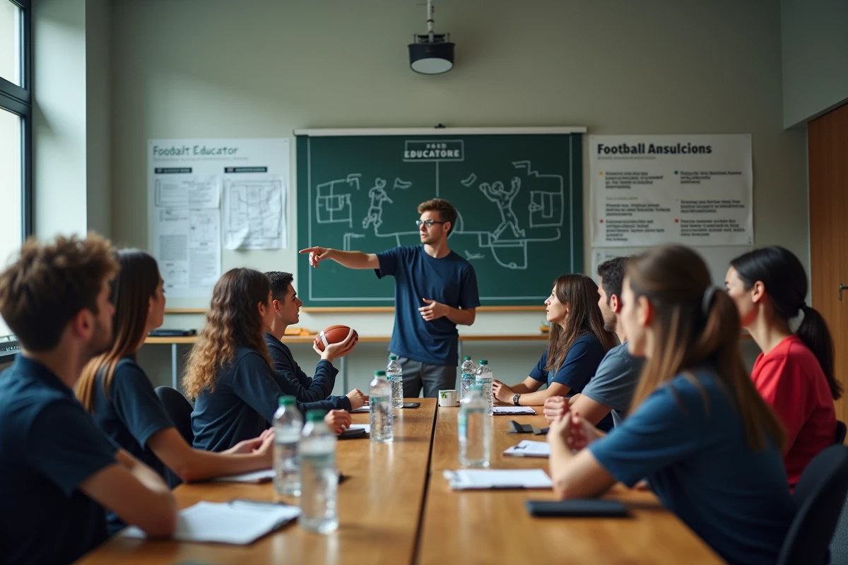 Jeunes éducateurs de football en formation en classe