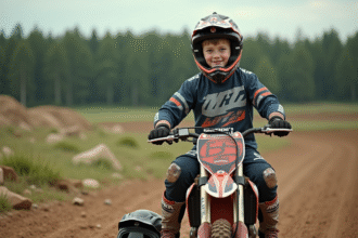 Garçon de 13 ans souriant en motocross sur un vélo tout-terrain
