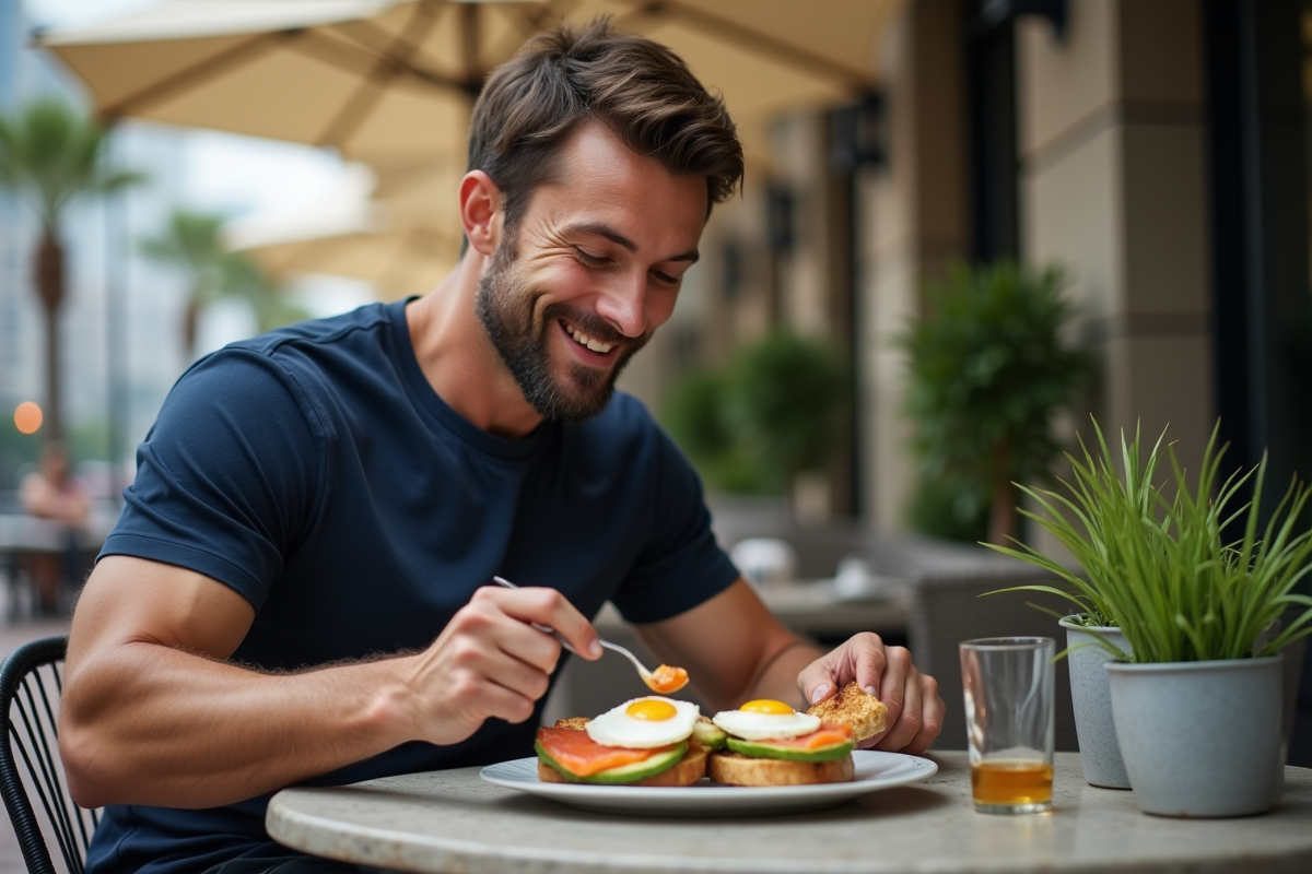 Homme sportif dégustant un toast à l