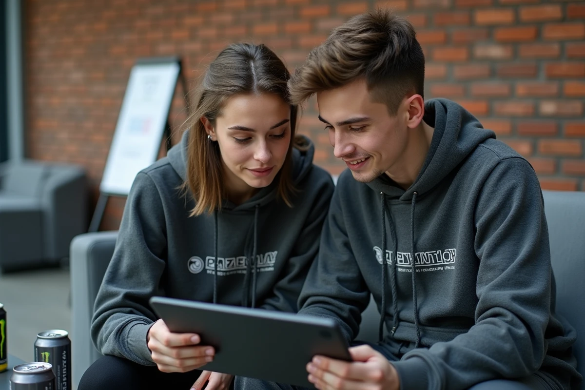 Deux joueurs esport consultant le calendrier des ligues BMS 2026 sur une tablette en coulisses