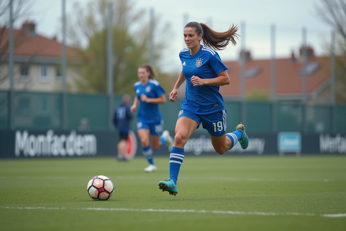 Joueuse de football sprintant sur le terrain en Essonne