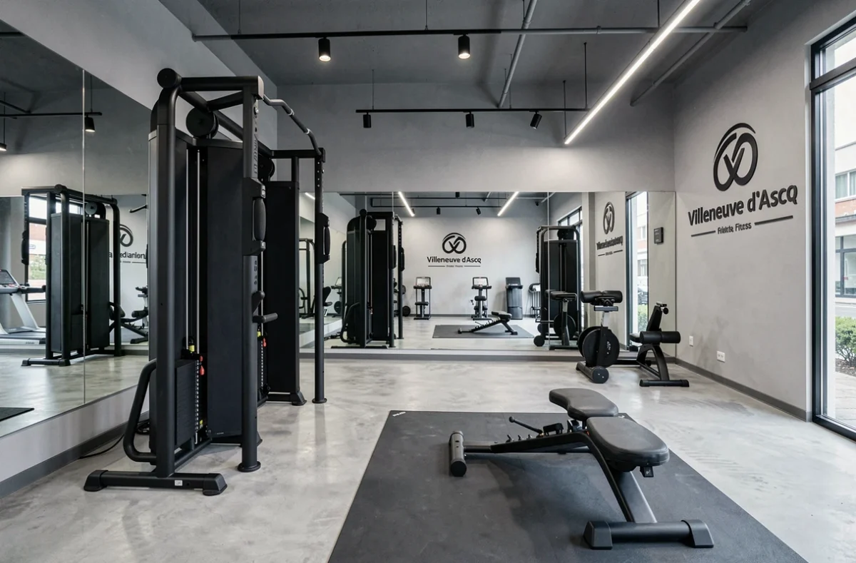 Intérieur du studio de coaching MoscionTraining à Villeneuve d'Ascq avec équipements modernes