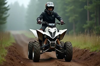 Jeune pilote de motocross sur Yamaha Raptor 700