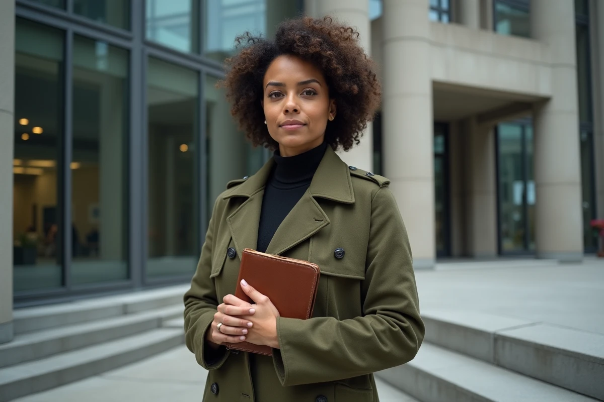 Portrait en extérieur d'une femme figure discrète et déterminée liée au projet universfootball