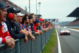 Spectateurs enthousiastes au bord d'une piste de course automobile pendant un week-end de compétition