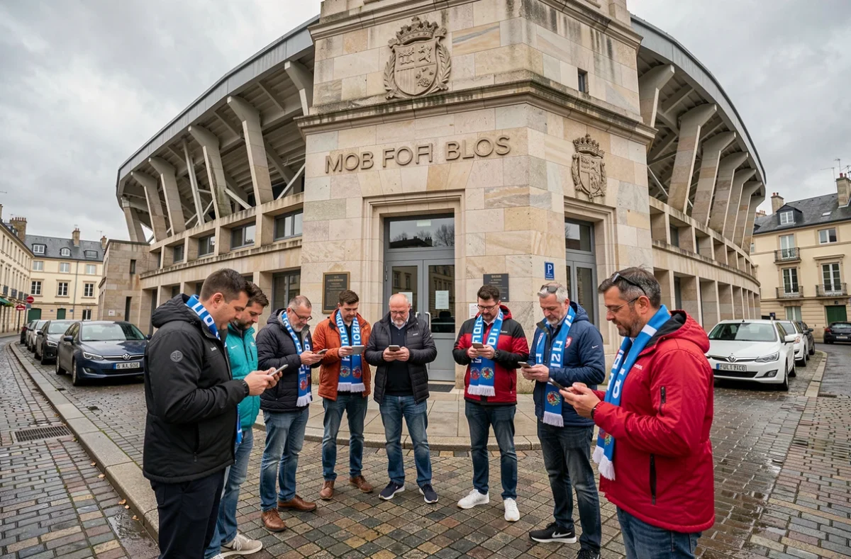 Supporters du VAFC rassemblés devant le stade discutant des rumeurs de transfert et des informations sur les contrats des joueurs